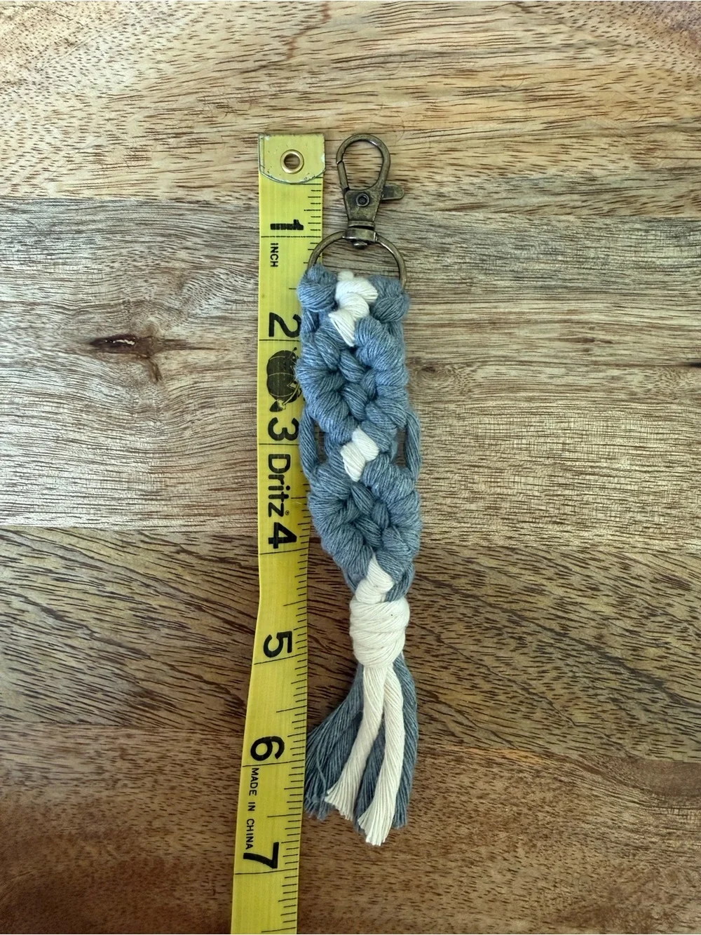 Macrame Keychain Handmade Boho, Bag Charm, Cloudy Blue and White